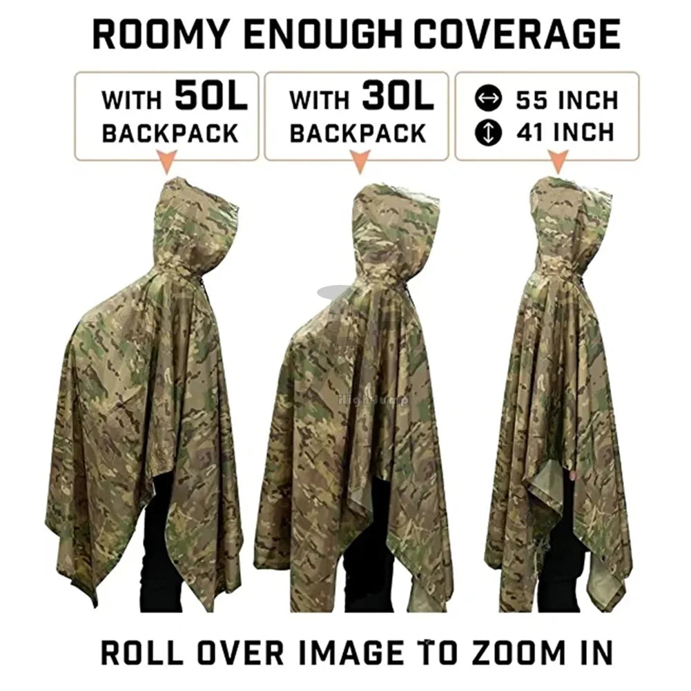CP Military Poncho Rainwear 210T Nylon+PVC Waterproof Fabric Rainwear Camouflage War Game Hunting Airsoft Accessories Rain Coat