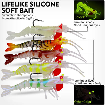 1pcs 6g 13g 19g Sinking Luminous Eyes Silicone Shrimp Baits Bionic Soft Prawn Lures Jig Head Swimbait Jigging Hook Wobbler