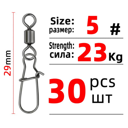 DNDYUJU 10 To 50X Fishing Swivel Snap Pin Bearing Rolling Swivel Stainless Steel Snap Fishing Connector Fishhook Lure Tools