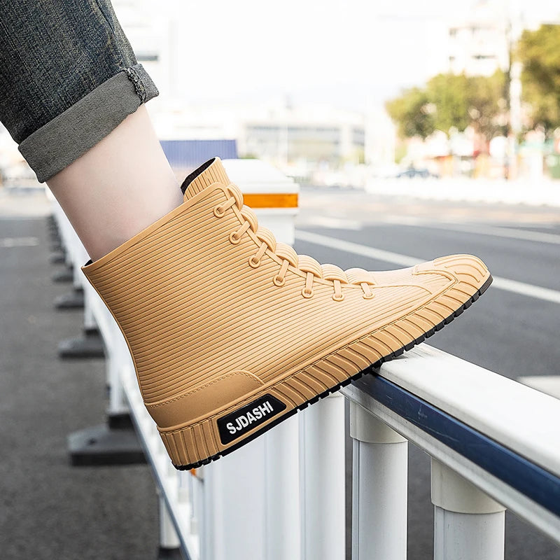 Versatile Casual Short-barreled Waterproof Shoes Men Women Lined With Fleece Warmth Anti-slip Wear-resistant Outdoors Rain Boots - Wild Frontier Gear LLC