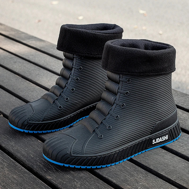Versatile Casual Short-barreled Waterproof Shoes Men Women Lined With Fleece Warmth Anti-slip Wear-resistant Outdoors Rain Boots - Wild Frontier Gear LLC