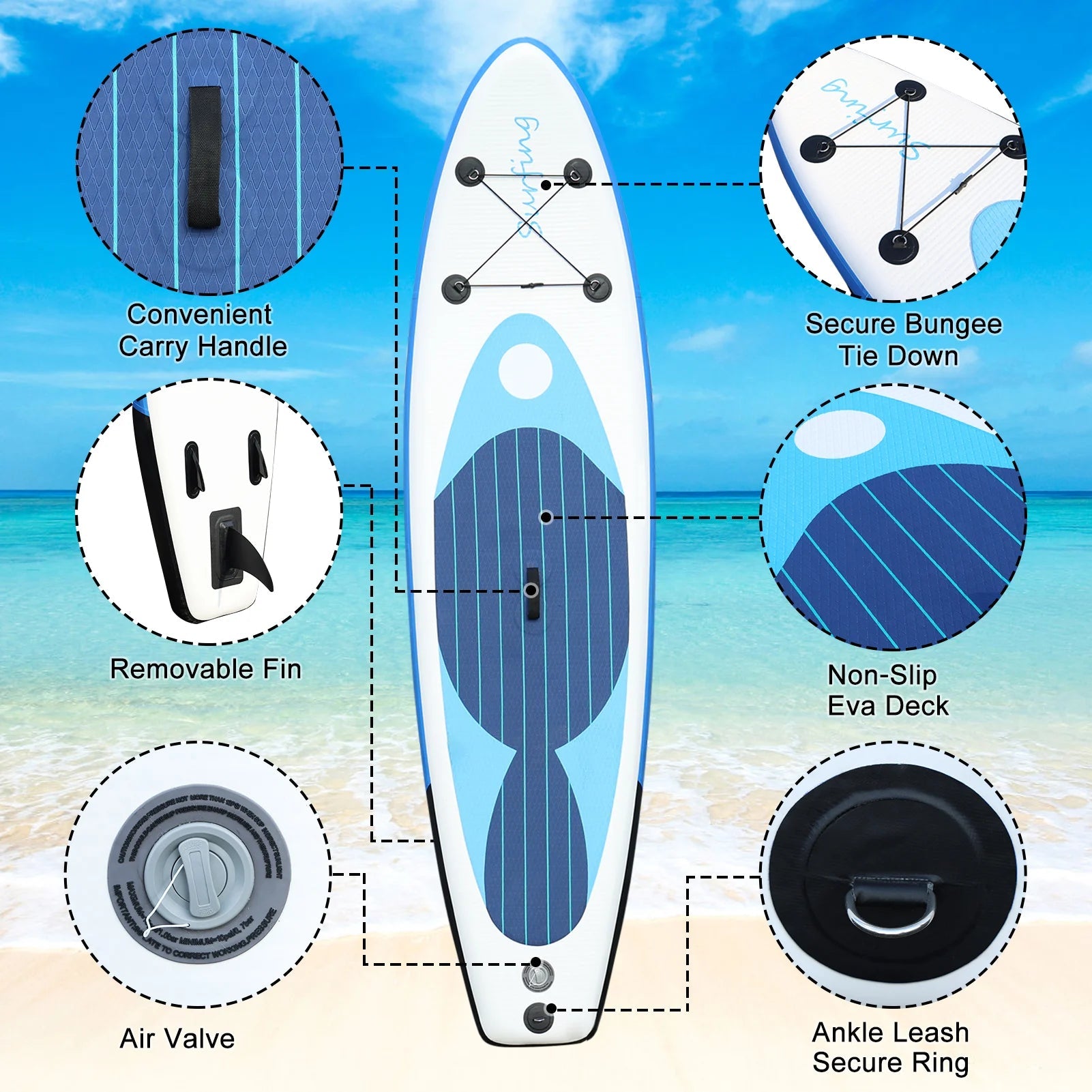 129.92" 29.53"5.91" Inflatable Stand Up Paddle Board Non-Slip Wide Surfboard Water Sports with All Accessories ﻿ Wild Frontier Gear LLC