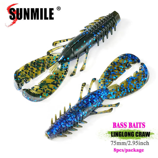 SUNMILESUNMILE 8pcs 75mm2.95inch Craw Baits Floating Shrimp Softbait Soft Lure Wobbler Bass Baits Artificial Pesca Wild Frontier Gear LLC