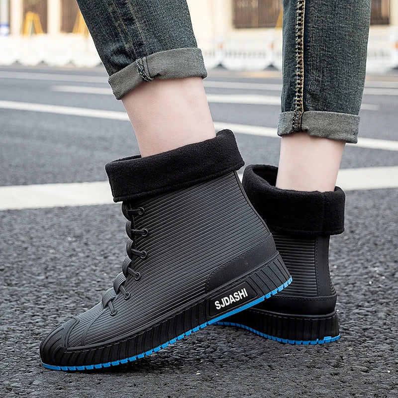 Versatile Casual Short-barreled Waterproof Shoes Men Women Lined With Fleece Warmth Anti-slip Wear-resistant Outdoors Rain Boots - Wild Frontier Gear LLC