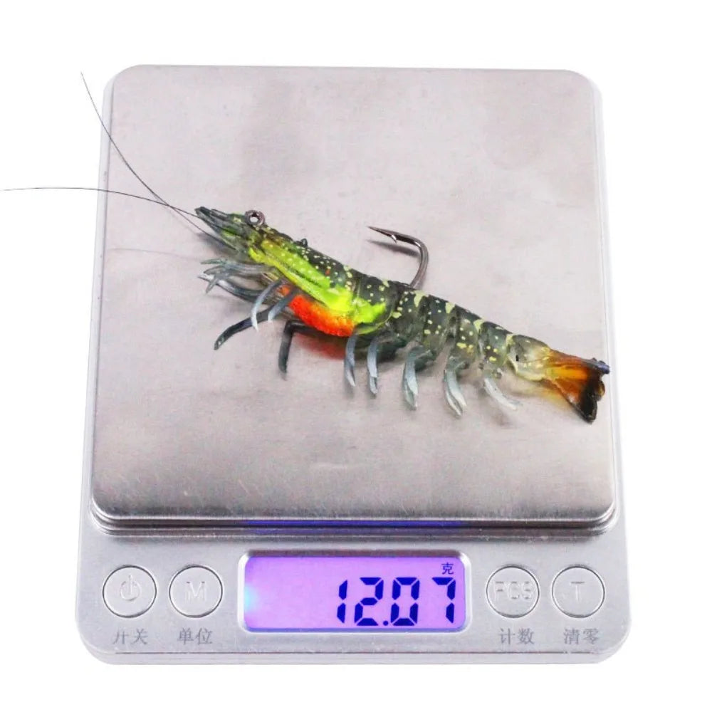 1Pcs Lifelike Artificial Luminescent Shrimp Fishing Lure Fishing Luminous Lures Fishing Bait Hooks 9cm 12g Shrimp Fake Bait