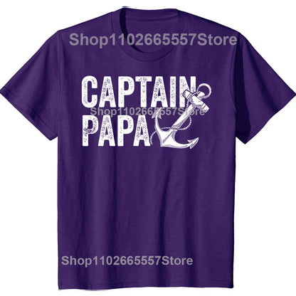 Captain Papa Pontoon Gift Sailor Fishing Boating T Shirts Summer Style Graphic Cotton Streetwear Short Sleeve Birthday T-shirt - Wild Frontier Gear LLC
