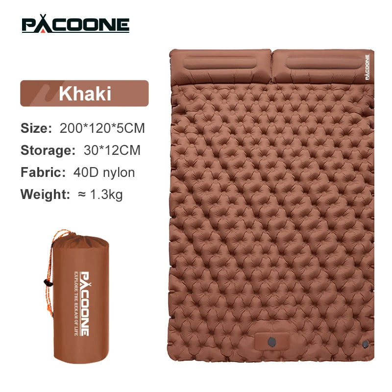 PACOONE Outdoor Camping Double Inflatable Mattress Extra Wide Sleeping Pad Ultralight Folding Bed Sleeping Mat Car Travel Mat Wild Frontier Gear LLC