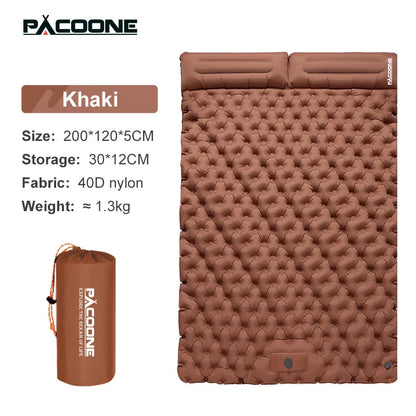 PACOONE Outdoor Camping Double Inflatable Mattress Extra Wide Sleeping Pad Ultralight Folding Bed Sleeping Mat Car Travel Mat Wild Frontier Gear LLC