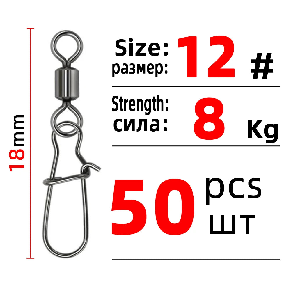 DNDYUJU 10 To 50X Fishing Swivel Snap Pin Bearing Rolling Swivel Stainless Steel Snap Fishing Connector Fishhook Lure Tools