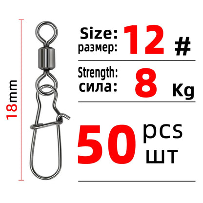 DNDYUJU 10 To 50X Fishing Swivel Snap Pin Bearing Rolling Swivel Stainless Steel Snap Fishing Connector Fishhook Lure Tools