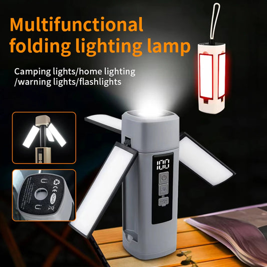 High Power Foldable 3 Light Modes Portable Lantern Digital Display 360° Rotation Lamp Strong Magnetic Attract for Emergency Camp
