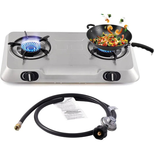 Propane Gas Cooktop 2 Burner Gas Stove Portable Stainless Steel Stove Auto Ignition Camping Dual LPG for RV, Apartment, Outdoor Wild Frontier Gear LLC