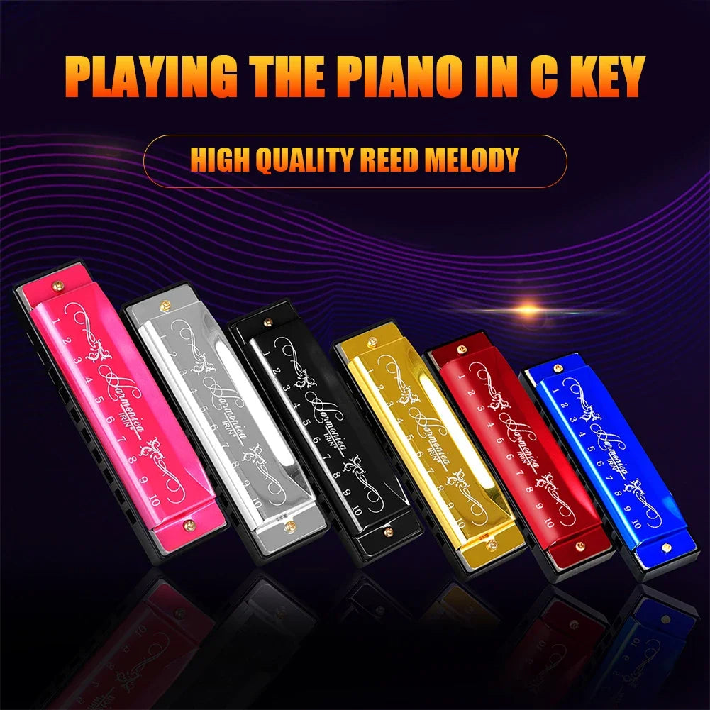 10 Hole 20 Tone Stainless Steel Cover Harmonica C Key Educational Music Harmonica for Beginners/Students/ Teaching/Friends Gift Wild Frontier Gear LLC