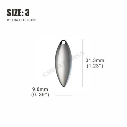Countbass 50pcs Nickel-Plated Steel Willow Spinner Blades for DIY Fishing Lures - Smooth Finish, Perfect for Tackle Craft - Wild Frontier Gear LLC