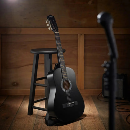 38Inch Beginner Acoustic Guitar Starter Package, Black Wild Frontier Gear LLC