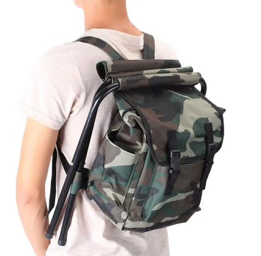 Fishing Chair Foldable Backpack Camouflage Oxford Cloth Metal Tube Portable Equipment  Large Capacity Portable Foldable Stool
