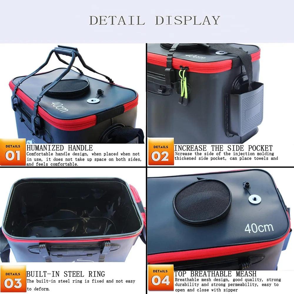 Portable EVA Thicken Waterproof Zipper Fishing Box Portable Folding Bag for Live Fish Bucket, Fishing Tackle with Shoulder Strap - Wild Frontier Gear LLC