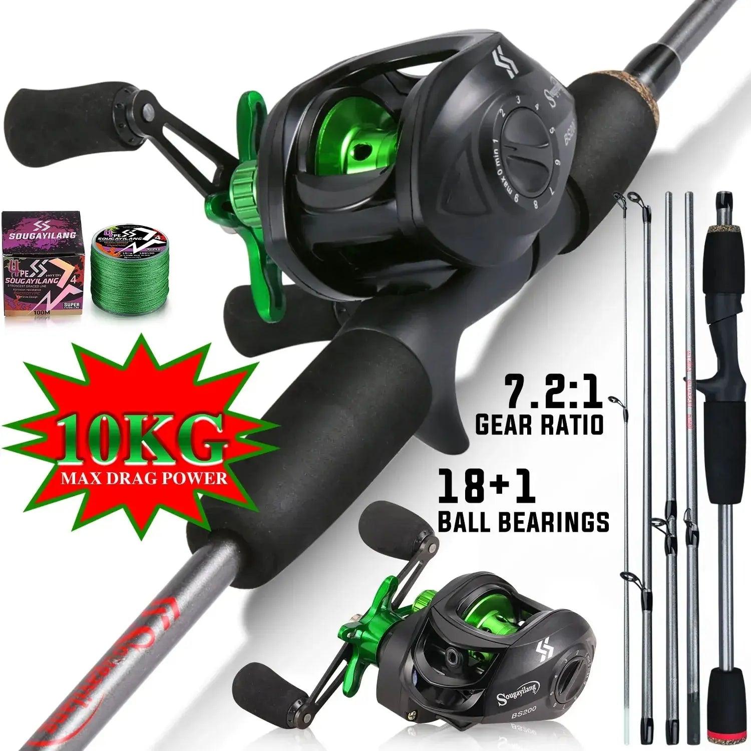 Sougayilang Fishing Rod Combo 1.7m Carbon Fiber Casting Rod and Baitcasting Reel with Free Pe Line Max Drag 10kg for Bass - Wild Frontier Gear LLC