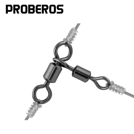 PRO BEROS 50Pcs 3 Way Swivels Barrel Catfish Fishing Tackle Hook Connector Saltwater Freshwater Sea Snap Trolling Catfish Rig