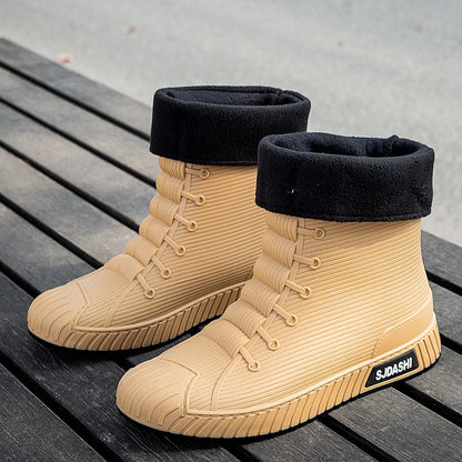 Versatile Casual Short-barreled Waterproof Shoes Men Women Lined With Fleece Warmth Anti-slip Wear-resistant Outdoors Rain Boots - Wild Frontier Gear LLC