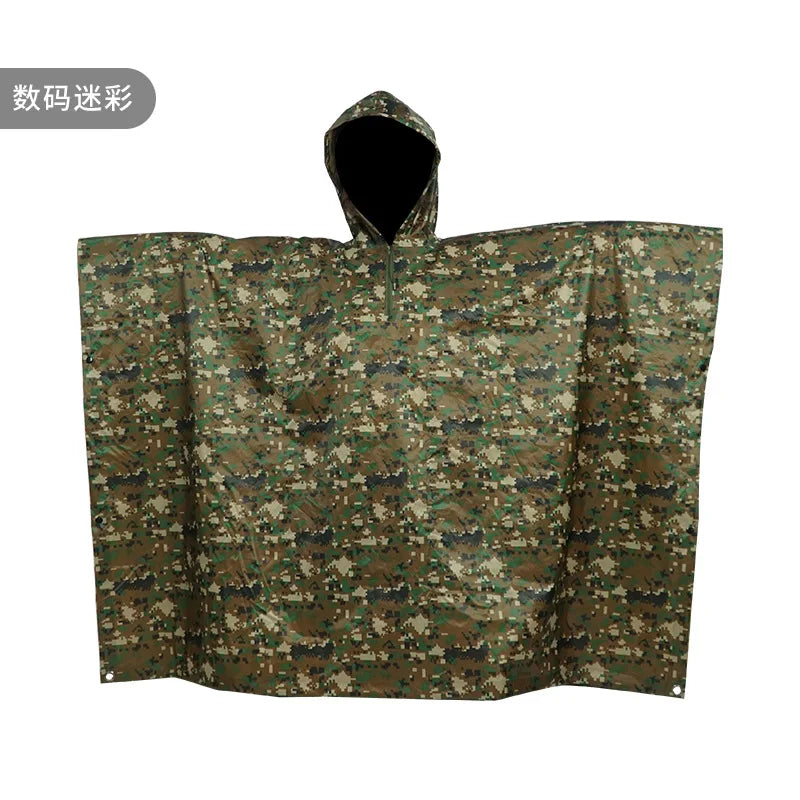 Polyester Twill Camouflage Raincoat, 3 in 1, Floor Mat, Outdoor, Hiking, Camping, Cape Style, 210T