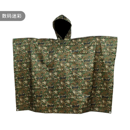 Polyester Twill Camouflage Raincoat, 3 in 1, Floor Mat, Outdoor, Hiking, Camping, Cape Style, 210T