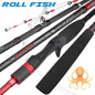 ROLLFISH Solid Tip Octopus Squid Cuttle Carbon Fiber Casting Fishing Rod Saltwater Boat Light Jigging Rod Action 9:1 WT144g 1.8M - Wild Frontier Gear LLC