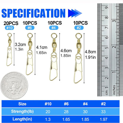 50Pcs Gold Fishing Barrel Swivel with Safety Copper Fishing Connector Snap Swivels High Strength lure Fishing Accessories Tackle