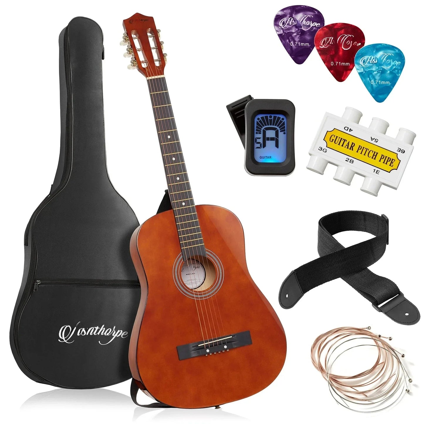 38Inch Beginner Acoustic Guitar Starter Package, Black Wild Frontier Gear LLC