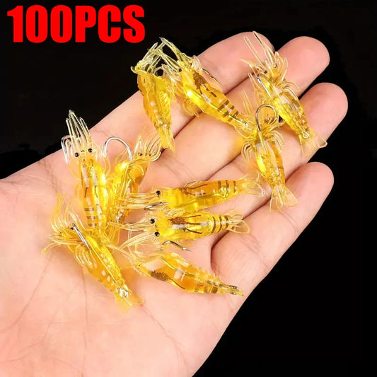 Soft Silicone Simulation Shrimp Lure With Hook Artificial Baits Fishing Lures Fishing Accessory Set 5/10/20/50/100PCS Optional