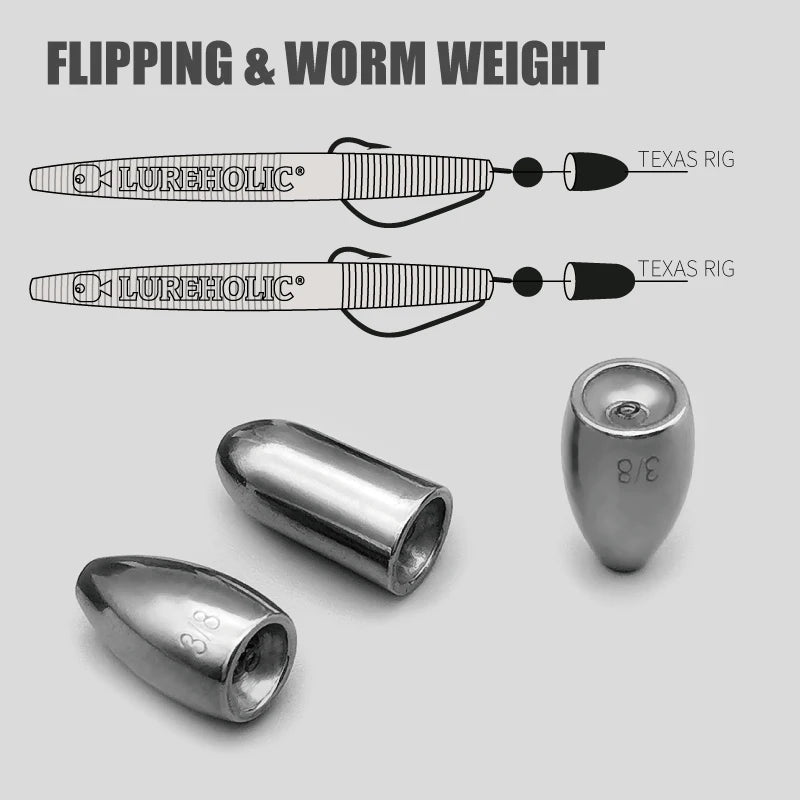 Lureholic Texas  Tungsten Sinkers Flipping Worm 1/16-2 OZ Bullet Weights Columnar 3.5-56g Bass Fishing Lures Accessories Wild Frontier Gear LLC