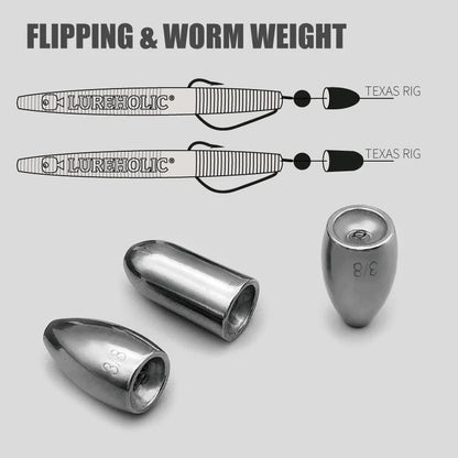 Lureholic Texas  Tungsten Sinkers Flipping Worm 1/16-2 OZ Bullet Weights Columnar 3.5-56g Bass Fishing Lures Accessories Wild Frontier Gear LLC