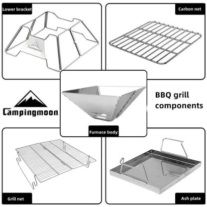 Steel Folding Portable BBQ Grill Stove Campingmoon MT-2  Outdoor Camping Picnic Set Camping Barbecue Rack Wild Frontier Gear LLC