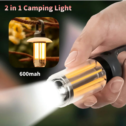 Camping Atmosphere Light Warm White Dual-Light Flashlight USB Rechargeable Outdoor Portable Torch Tent Light for Climbing Hiking