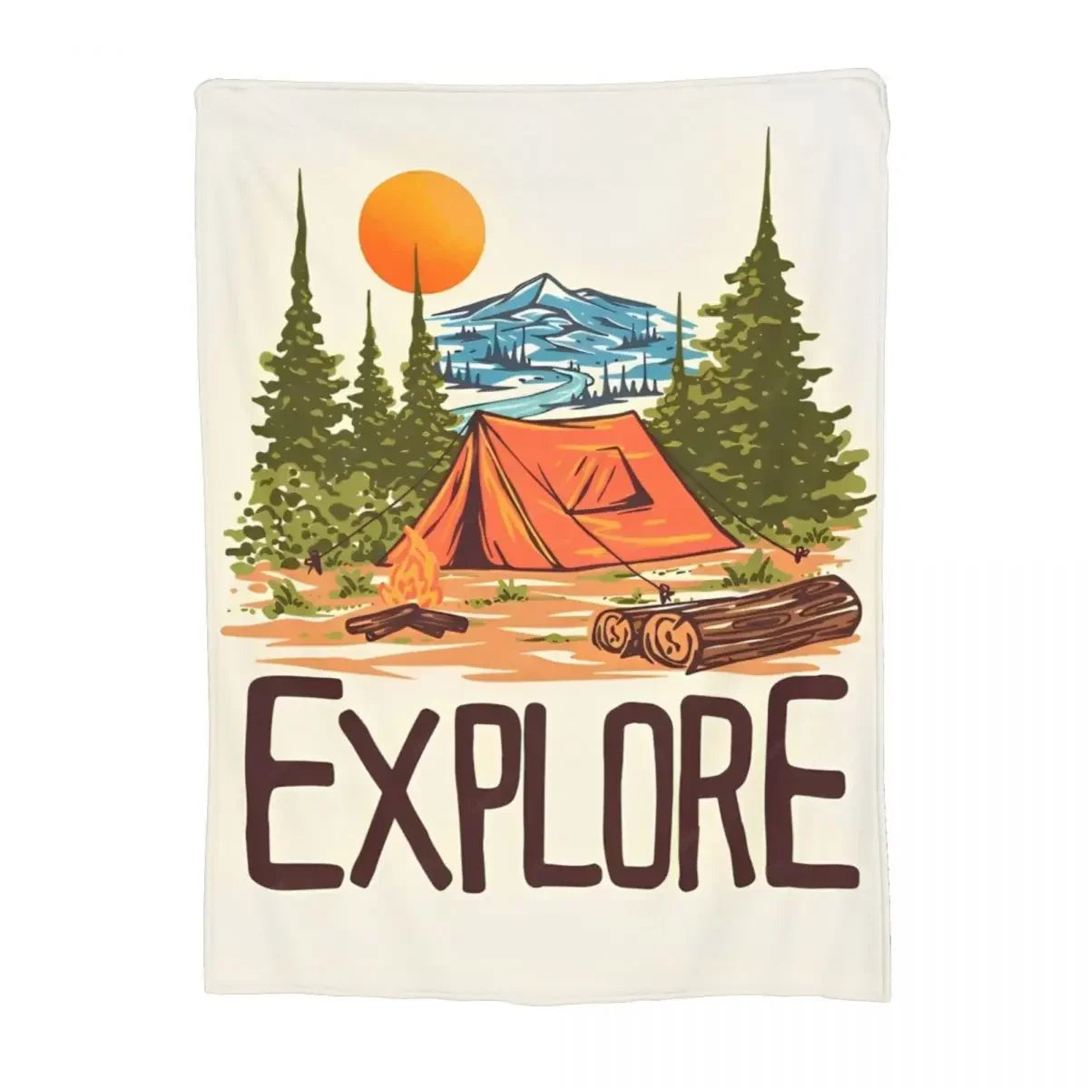 CamperVan Knitted Blanket Fleece Summer Happy Camper Lightweight Throw Blankets for Car Sofa Couch Bedroom Quilt Wild Frontier Gear LLC