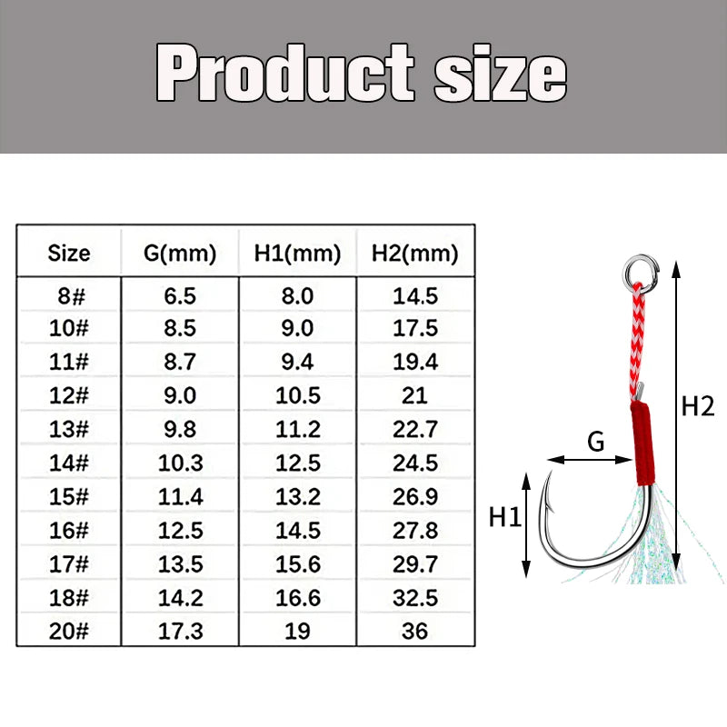10PCS/Lot Carbon Steel Cast Jig Assist Fishing Hooks Thread Feather Lure Fishing Tackle Slow Jigging Head Hook Lure Accessories