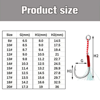 10PCS/Lot Carbon Steel Cast Jig Assist Fishing Hooks Thread Feather Lure Fishing Tackle Slow Jigging Head Hook Lure Accessories