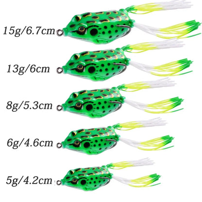 15pc/set Frog Soft Lure Tube Bait Plastic Fishing Lure with Fishing Hooks Topwater Ray Frog Artificial 3D Eyes Fishing Lures Set