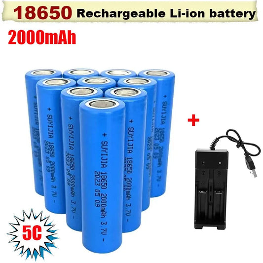 2000mah 18650 Rechargeable Battery with Charger 3.7V Li-ion Batteries for Electric Pointer Doorbell Flashlight Lithium Battery Wild Frontier Gear LLC