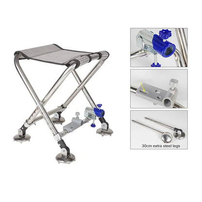 Adult Mini Fishing Chair Seating Foldable Outdoor Stainless Steel All-terain Light Weight  Legs Adjustable Portable Fishing Gear - Wild Frontier Gear LLC