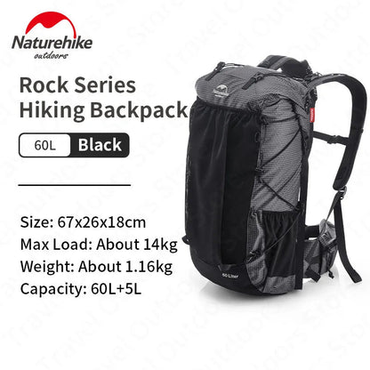 Naturehike Ultralight Backpack 60+5L/40L With Frame Waterproof Travel Bag Large Capacity Camping Outdoor Hiking With Rain Cover Wild Frontier Gear LLC