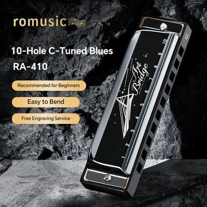Blues Harmonica Mouth Organ 10 Hole C Key with Case, Diatonic Harmonica for Professional Player, Beginner, Students gifts, Adult Wild Frontier Gear LLC