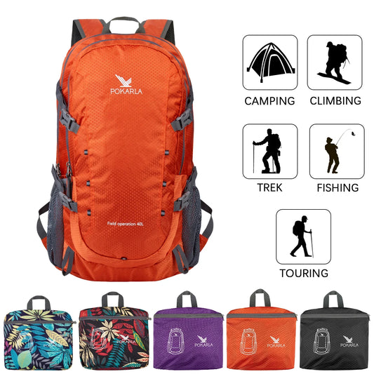 POKARLA 40L Lightweight Packable Backpack Hiking Daypack Walking Rucksack Foldable Camping Sports Outdoor Knapsack for Women Men