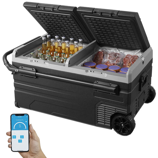 VEVOR 75L 95L Small Car Fridge 12V/24V Portable Mini Dual Storage Zone Refrigerator Compressor Truck Freezer Cooler for Home Use