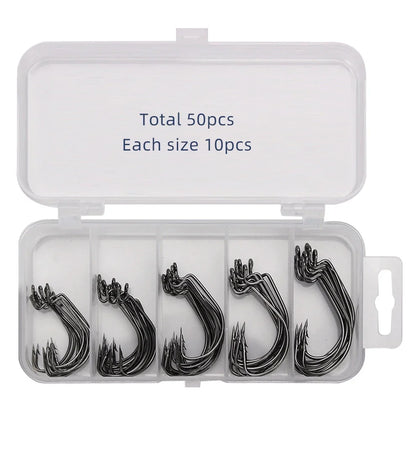 Crank Hook Set 50pcs/Box 2# 1# 1/0# 2/0# 3/0# Having Barbs Crank Soft Bait Road Sub Hook Tackles Fish Hook Sets Suit
