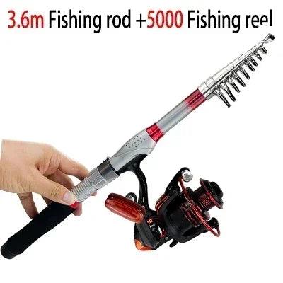 Telescopic Fishing Rod and Reel Combo for Saltwater and Freshwater - Portable 1.8m to 3.6m Spinning Gear with Line - Wild Frontier Gear LLC