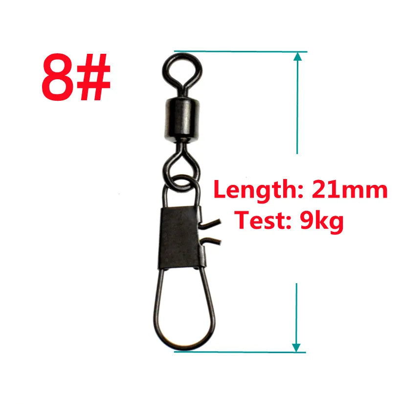 50pcs Fishing Swivels Interlock Snap Pin Ball Bearing Swivel Rolling Solid Rings Connector