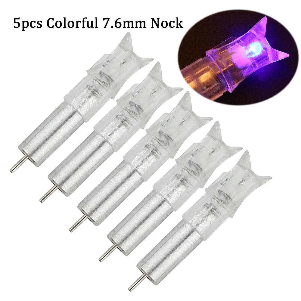 5/6pcs Archery LED Lighted Nocks Fit 7.6mm Universal Arrow Shaft Glowing Tail Carbon Crossbow Bolts Hunting Shooting Accessories - Wild Frontier Gear LLC