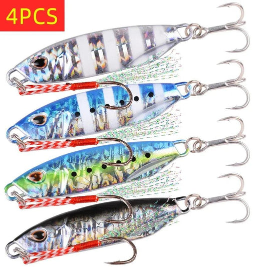 4-Piece Metal Spoon Lure Set for Slow Jigging - 10g to 30g Artificial Bait for Bass Fishing and Shore Fishing Tackle - Wild Frontier Gear LLC
