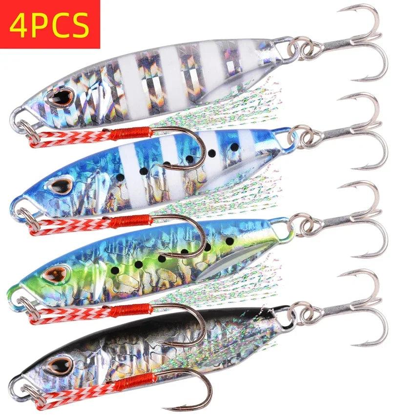 4-Piece Metal Spoon Lure Set for Slow Jigging - 10g to 30g Artificial Bait for Bass Fishing and Shore Fishing Tackle - Wild Frontier Gear LLC